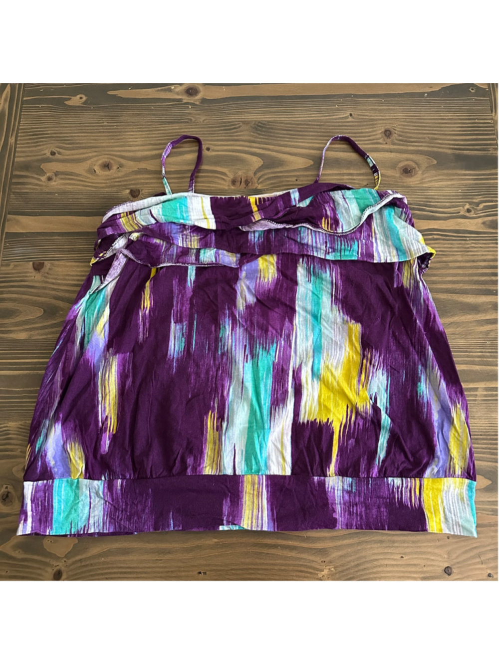 Lane Bryant Women's Tank Top 18/20 Purple Teal Abstract Ruffle Modal Plus Size